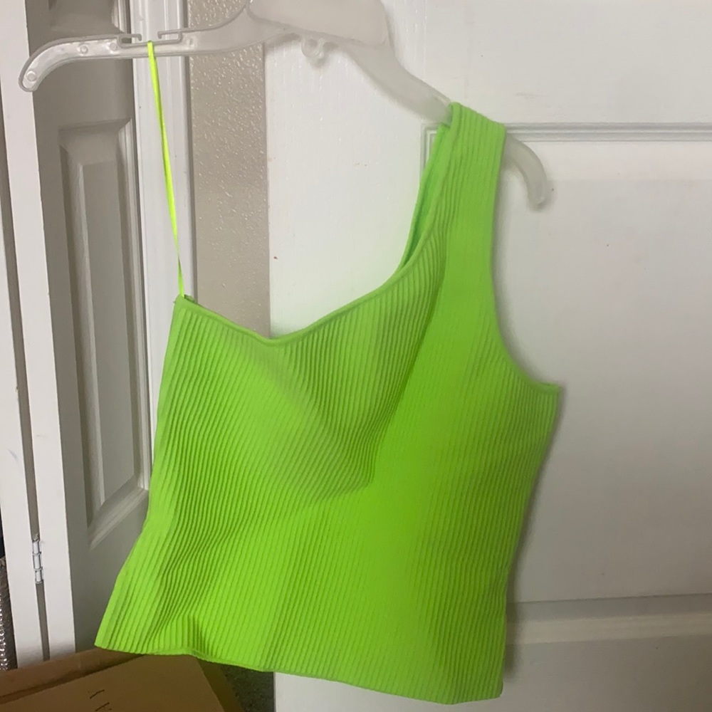 Sun wry Jules highlighter green off shoulder tank